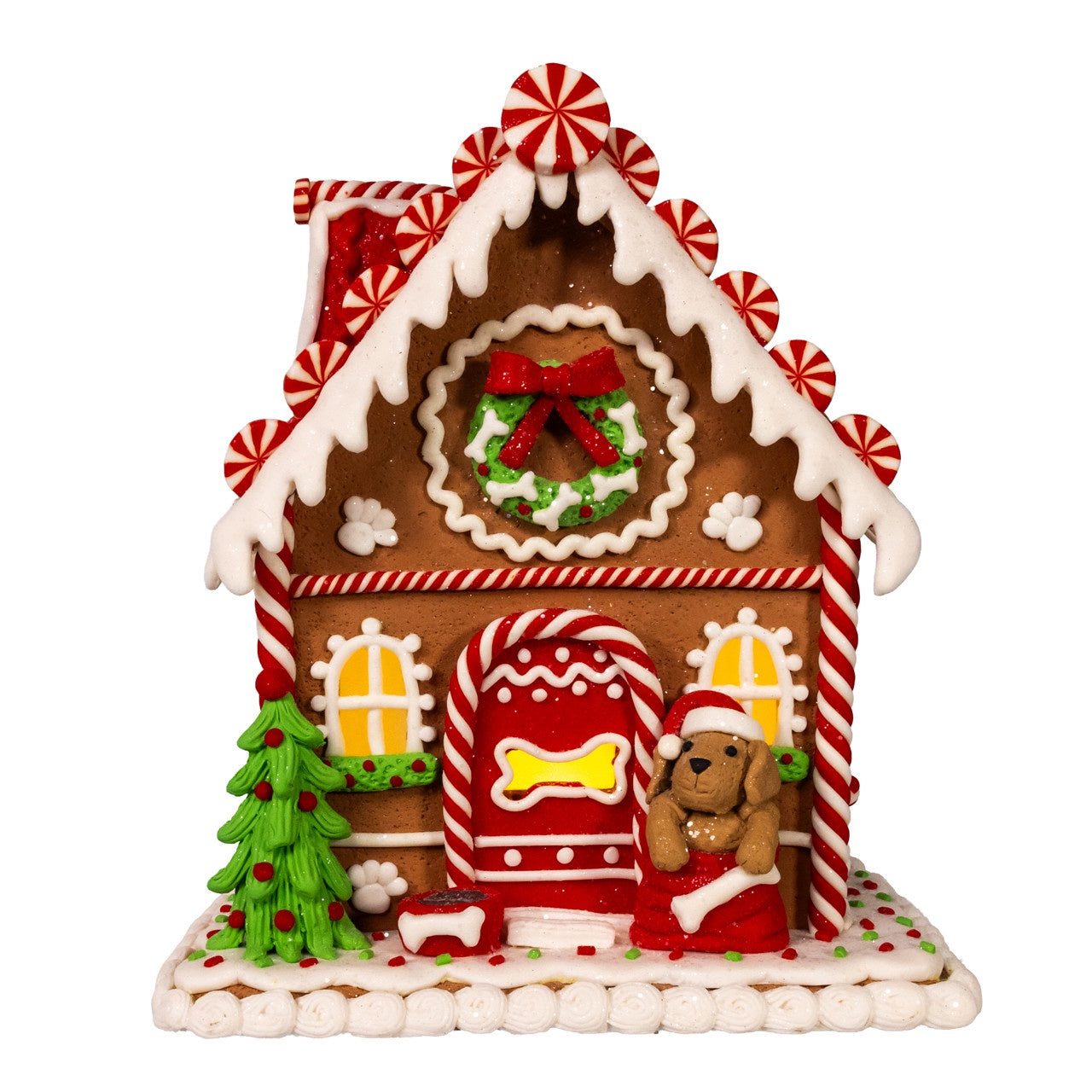 Kurt Adler 8" Battery Operated LED Gingerbread House With Dog #GBJ0064