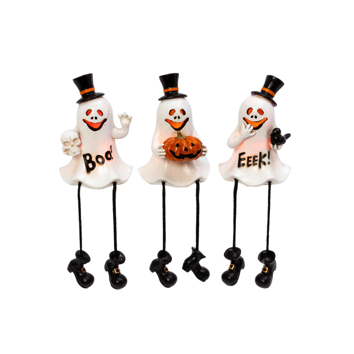 7.8 in. Illuminated Halloween Ghost Shelf Sitting Figurines Set of 3 #2541420EC