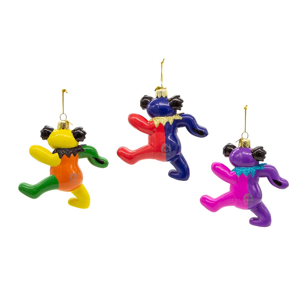 Kurt Adler 4.25-Inch Noble Gems Glass Grateful Dead Bear 3-Piece Ornament Set