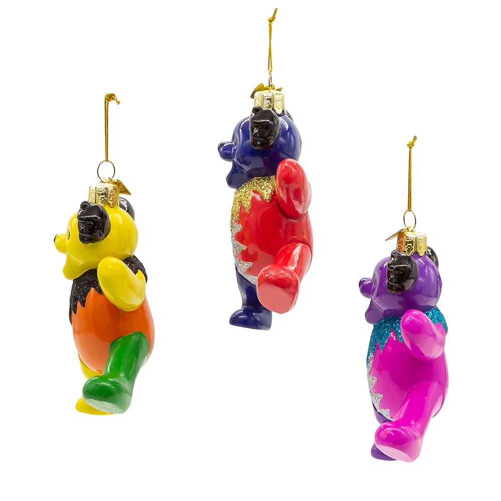 Kurt Adler 4.25-Inch Noble Gems Glass Grateful Dead Bear 3-Piece Ornament Set