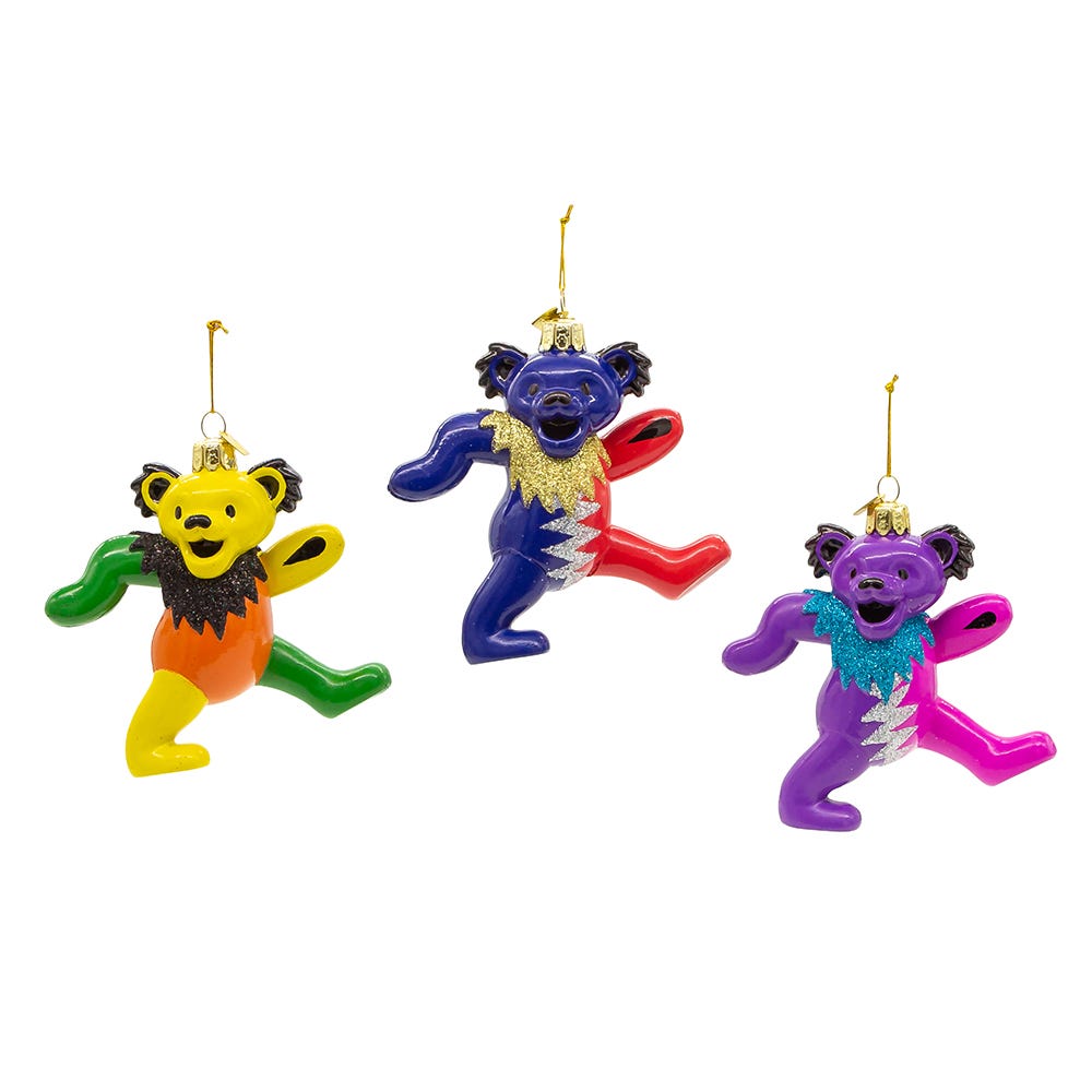 Kurt Adler 4.25-Inch Noble Gems Glass Grateful Dead Bear 3-Piece Ornament Set GD4231SETNBL