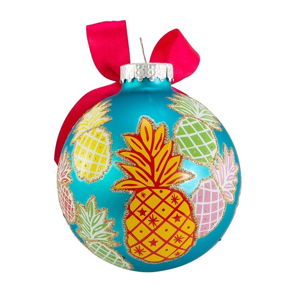 Kurt Adler 80MM Glass Pineapple Pattern Ball Ornaments, 6 Piece Set