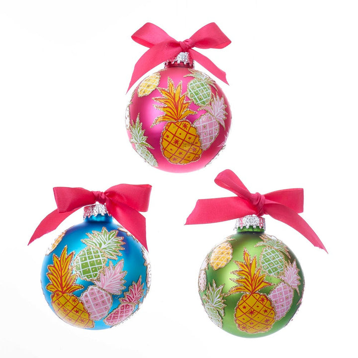 Kurt Adler 80MM Glass Pineapple Pattern Ball Ornaments, 6 Piece Set