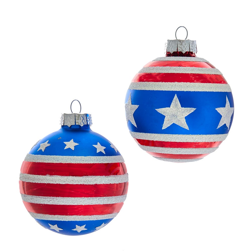 Kurt Adler 80MM Red, White and Blue Stars and Stripes Glass Ball Ornaments, 6 Piece Box GG0878