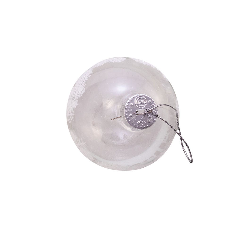 Kurt Adler 80MM Clear with White Tree Design Glass Ball Ornaments, 6 Piece Box