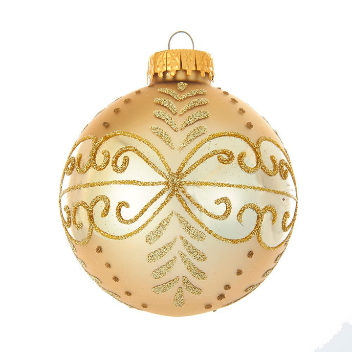 Kurt Adler 80MM Gold With Gold Pattern Glass Ball Ornaments, 6-Piece Box