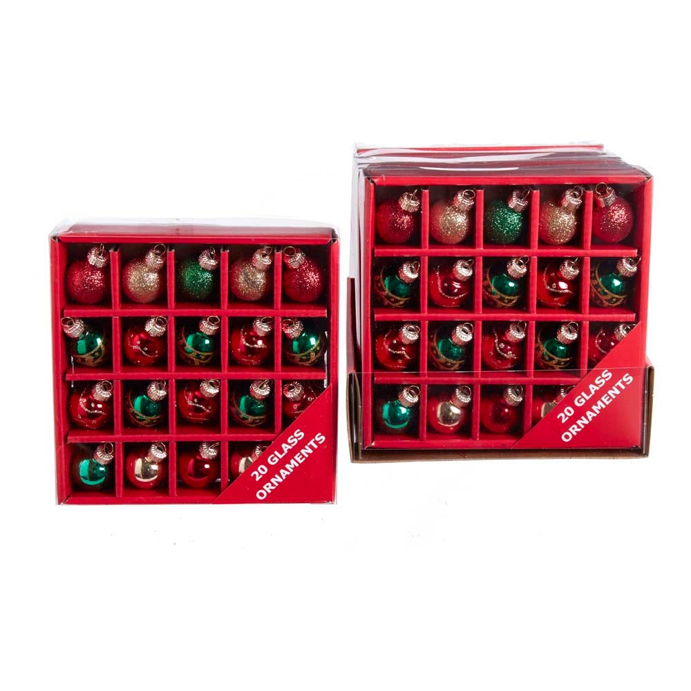 25mm Mini Red/Green/Gold Glass Ornament - 20pc #GG0926