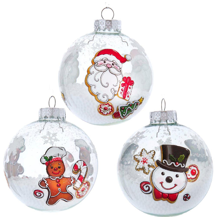 Kurt Adler 80MM Gingerbread, Snowman and Santa Glass Ball Ornaments, 6-Piece Set