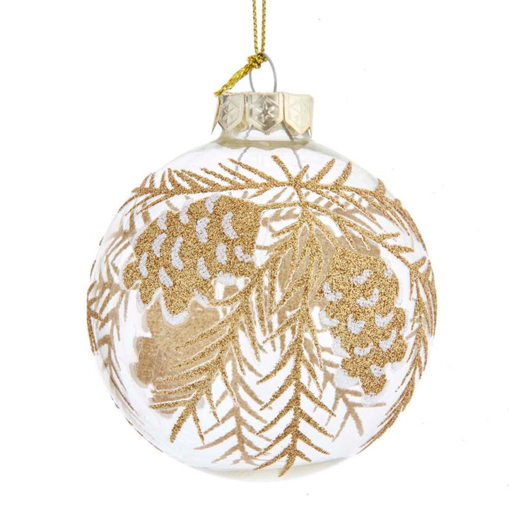 Kurt Adler 80MM Clear with Gold Pinecones Glass Ball Ornaments, 6-Piece Set