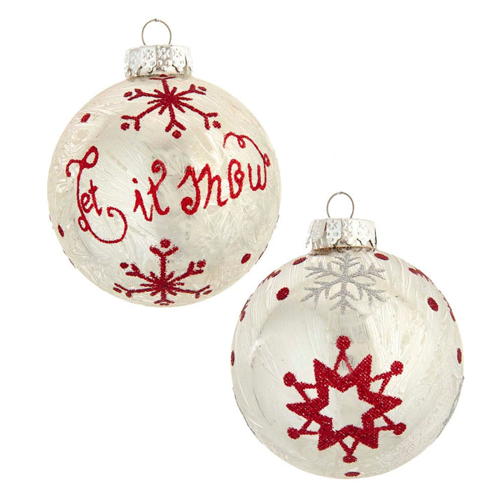 Kurt Adler 80MM Silver with Red Snowflake Glass Ball Ornaments, 6-Piece Set