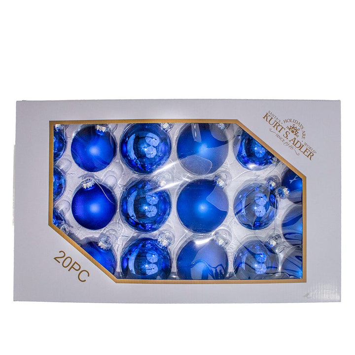 Kurt Adler 60-80MM Shiny and Matte Blue Balls, 20 Piece Set