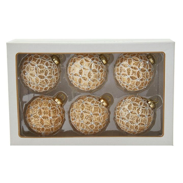 Kurt Adler 80MM Gold Lattice Glass Ball Ornaments, 6-Piece Set