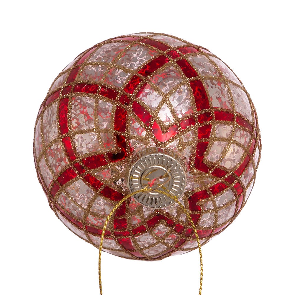 Kurt Adler 80MM Silver with Gold and Red Plaid Glass Ball Ornaments, 6-Piece Set