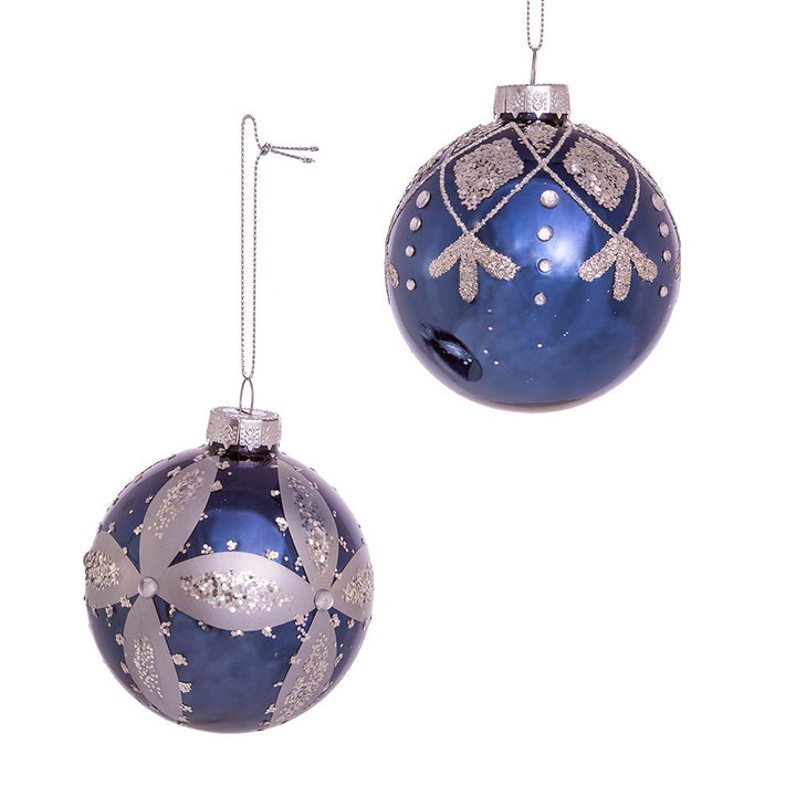 Kurt Adler 80MM Navy Blue Glass Ball Ornaments, 6-Piece Set