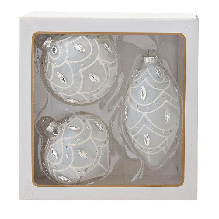 Kurt Adler 80MM White Glass Ball Finial and Onion, 3-Piece Set GG0983