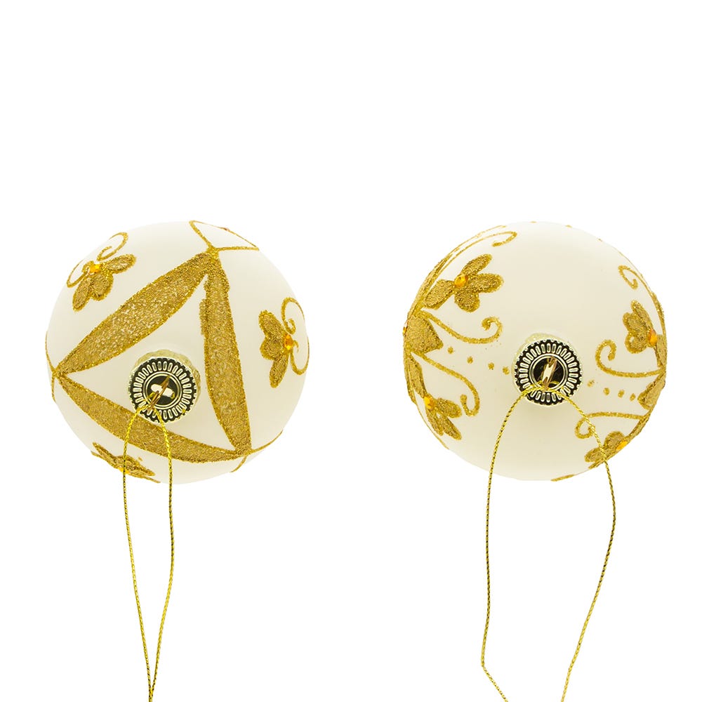 Kurt Adler 80 MM White Balls with Gold Beads, 6-Piece Set