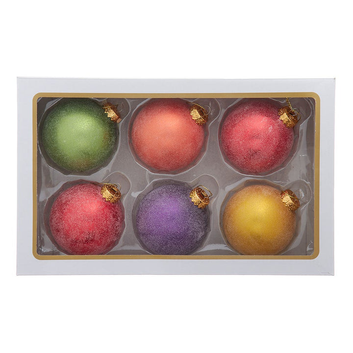 Kurt Adler 80MM Glass Sugar Frosted Solid Color Ball 6-Piece Ornament Set