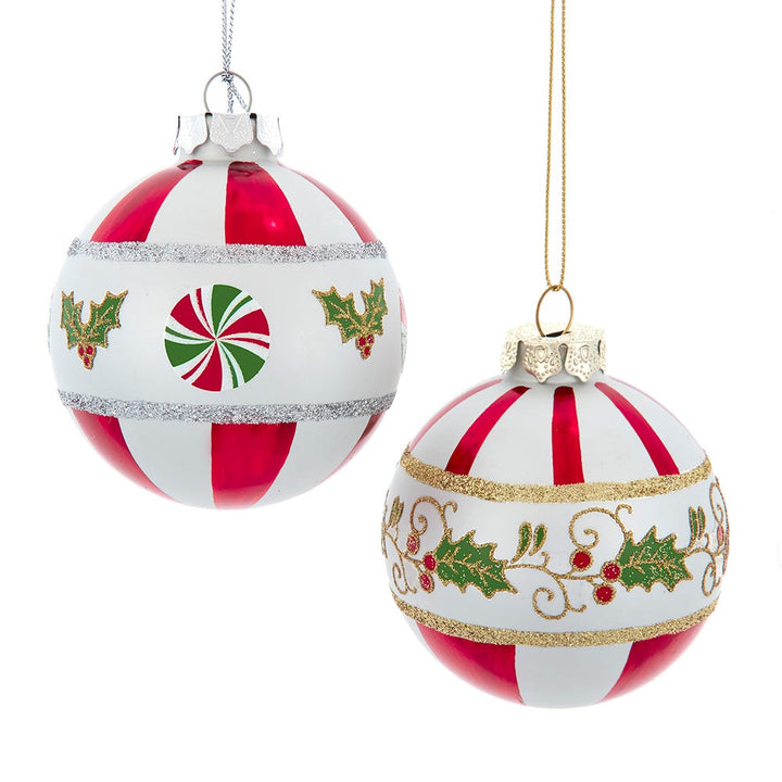 Kurt Adler 80mm Holly Leaves Glass Ball 6-Piece Ornament Set