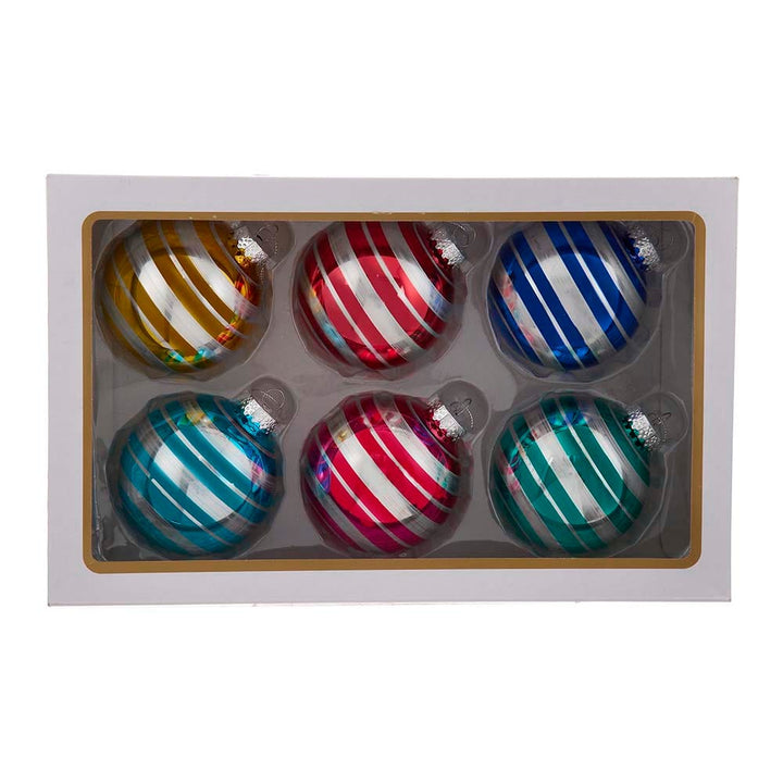 Kurt Adler 80MM Glass Multicolor Striped Ball 6-Piece Ornament Set