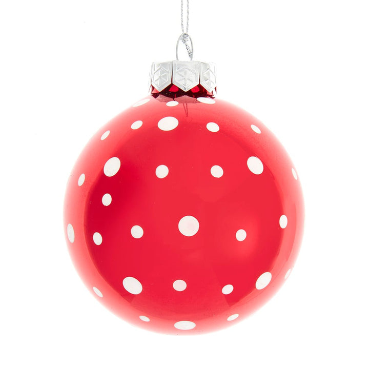 Kurt Adler 80MM Glass Red Polka Dot Ball 6-Piece Ornament Set