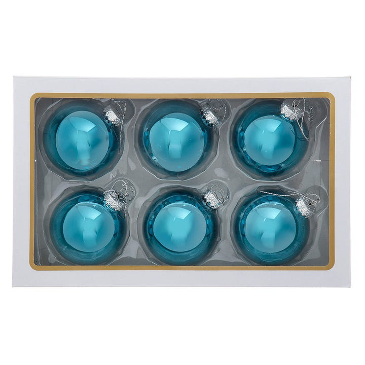 Kurt Adler 80MM Glass Shiny Teal Ball 6-Piece Ornament Set