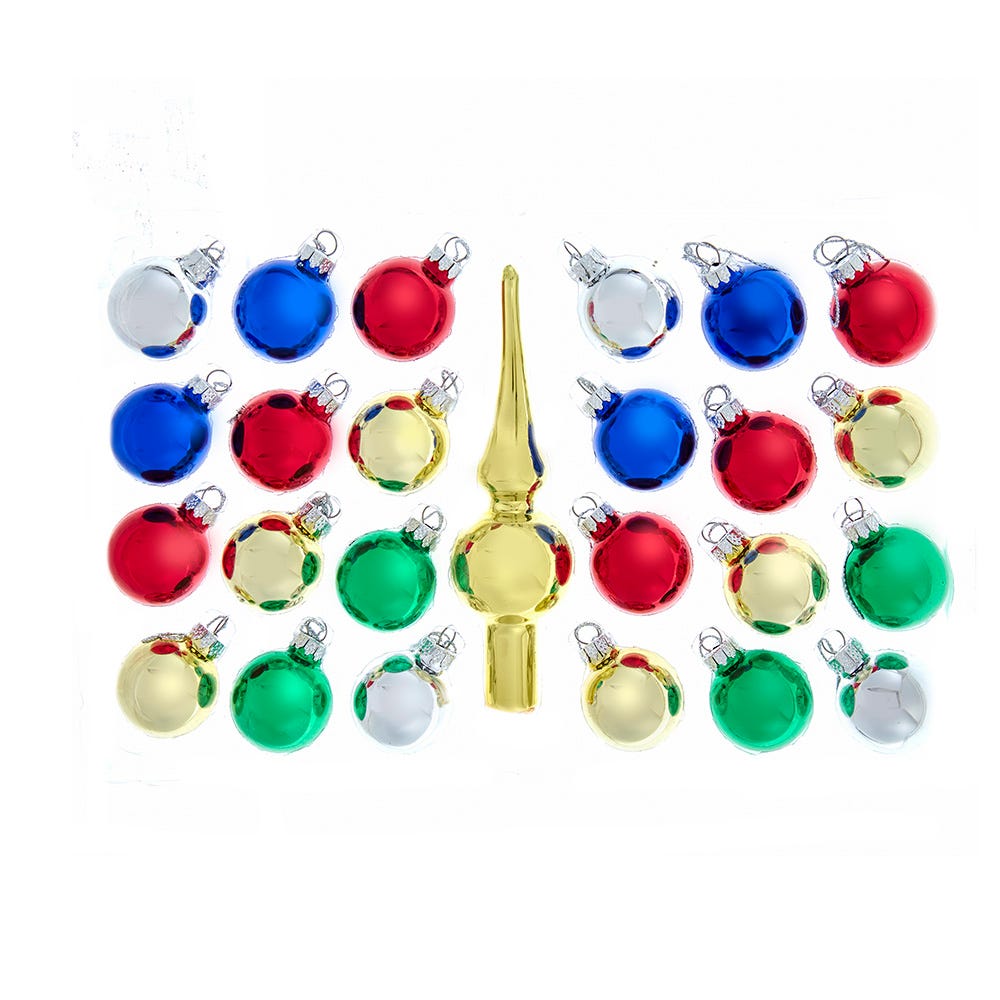 25pk 30mm Glass Ball Ornaments with Treetop Finial  GG1078