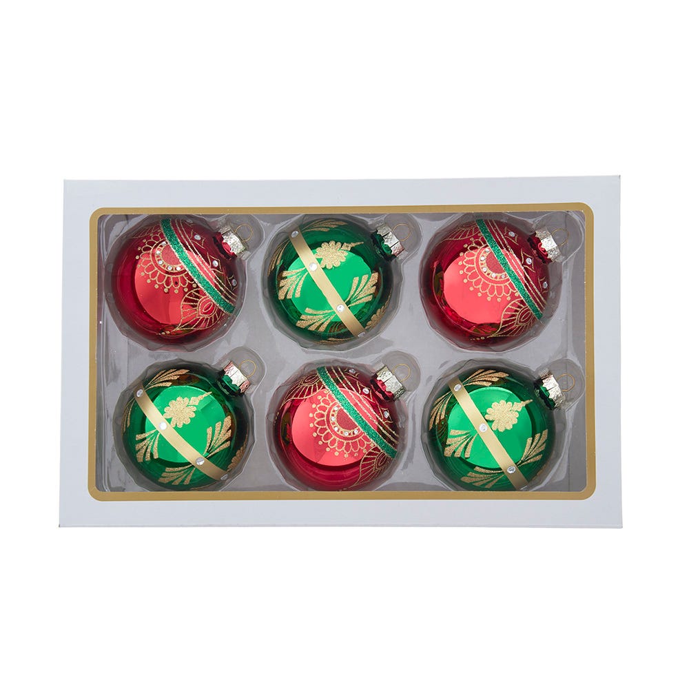 Kurt Adler 80MM Glass Red and Green Decorative Ball Ornaments, 6-Piece Set GG1086