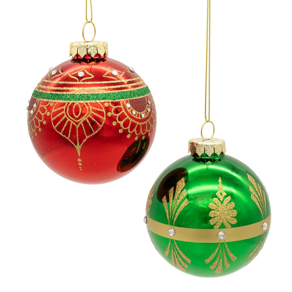 Kurt Adler 80MM Glass Red and Green Decorative Ball Ornaments, 6-Piece Set