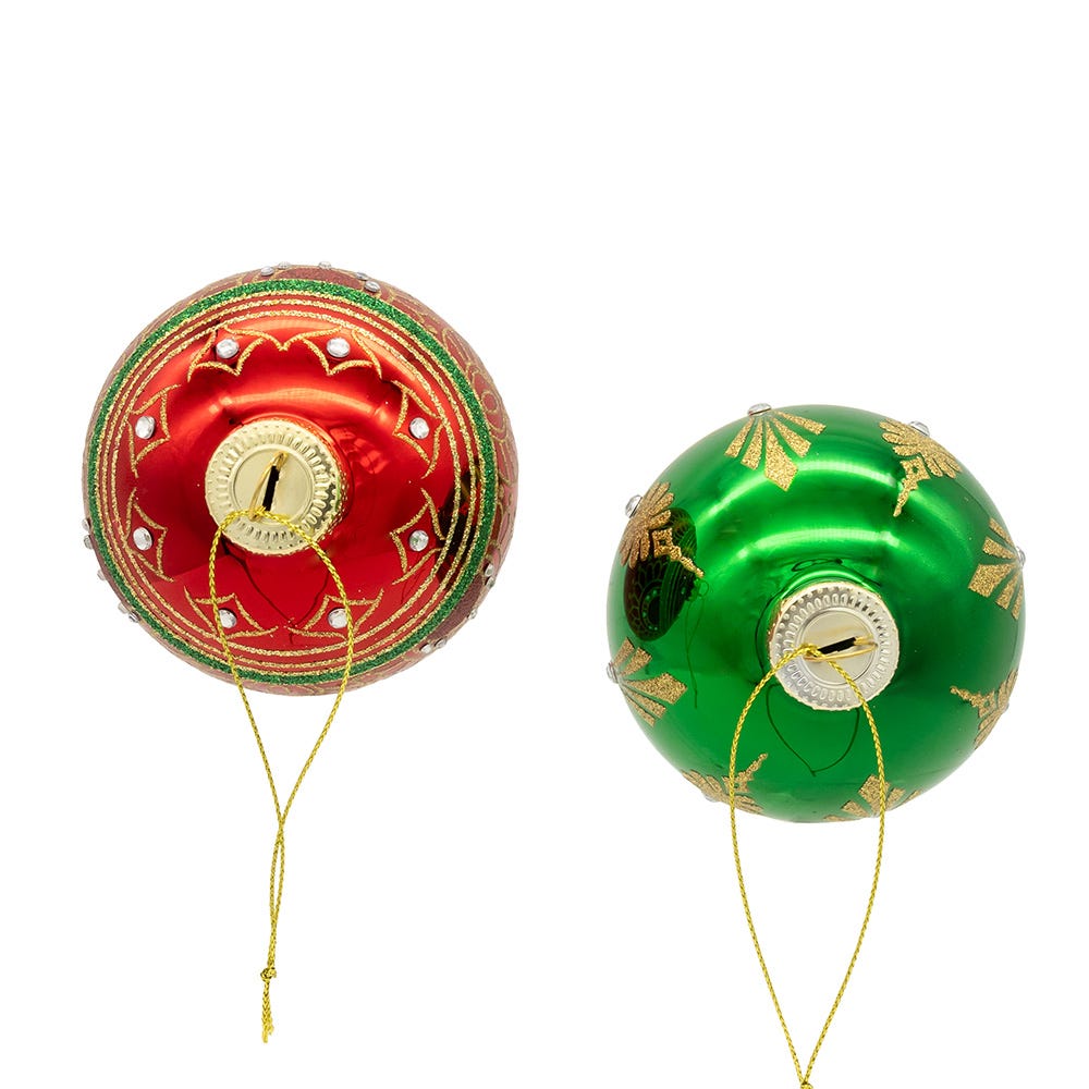Kurt Adler 80MM Glass Red and Green Decorative Ball Ornaments, 6-Piece Set
