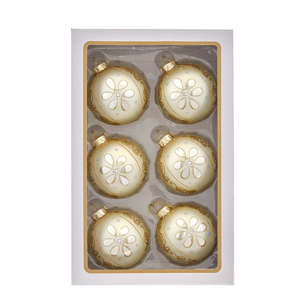 Kurt Adler 80MM Glass Light Gold Ball Ornaments, 6-Piece Box GG1087