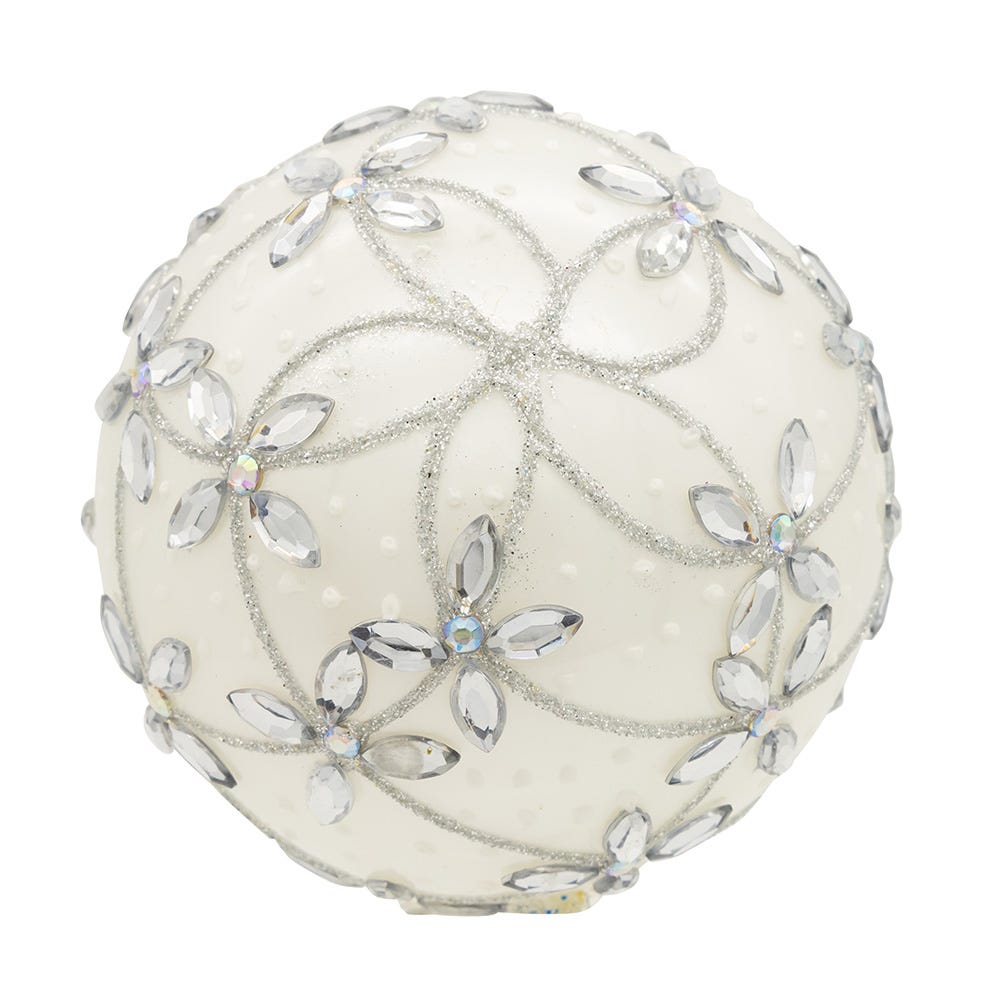 Kurt Adler 80MM Glass Silver Jeweled Ball Ornaments, 6-Piece Box