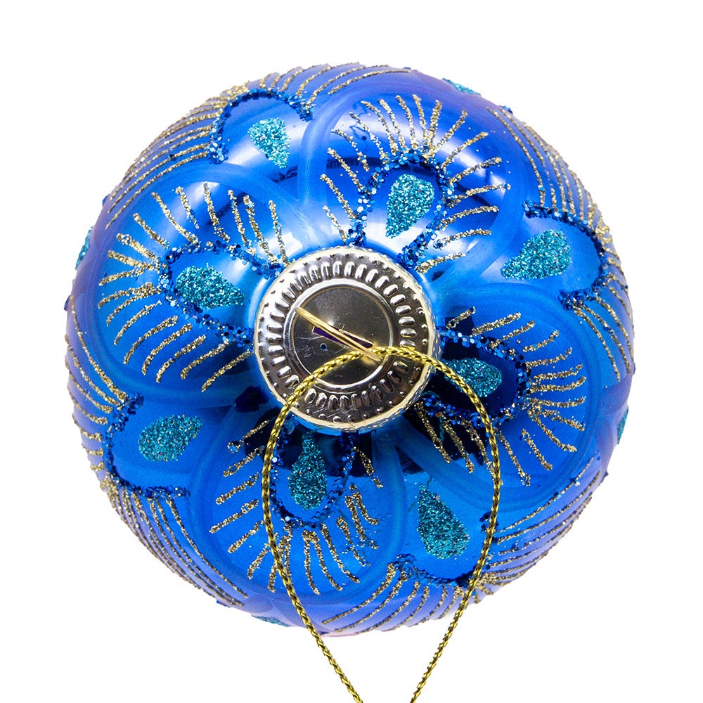Kurt Adler 80MM Glass Purple and Blue Peacock Ball Ornaments, beautifully packaged in a 6-piece box