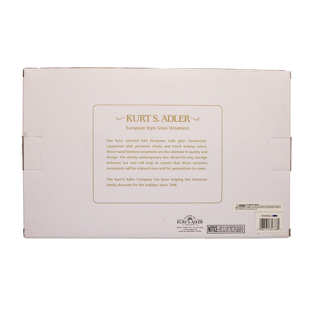 Kurt Adler 80MM Glass Purple and Blue Peacock Ball Ornaments, beautifully packaged in a 6-piece box