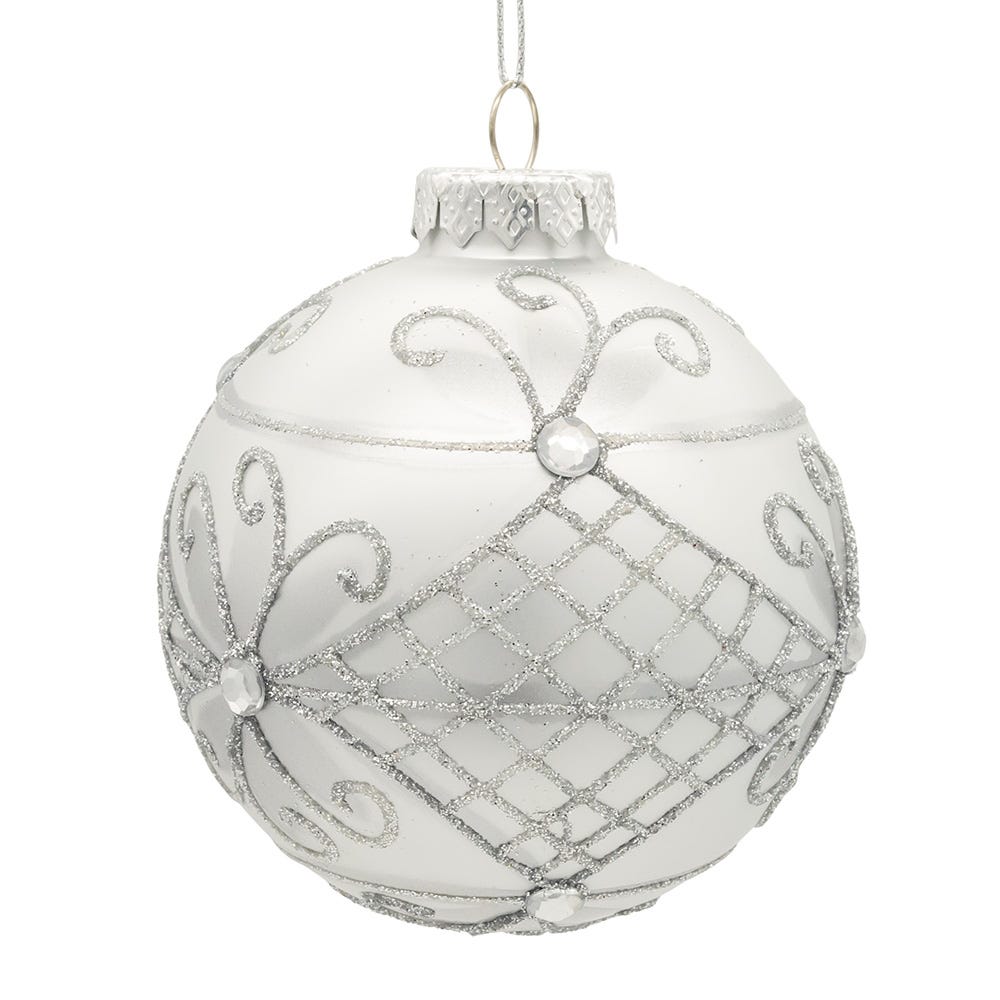 Kurt Adler 80MM Glass Silver Decorative Ball Ornaments, 6-Piece Set