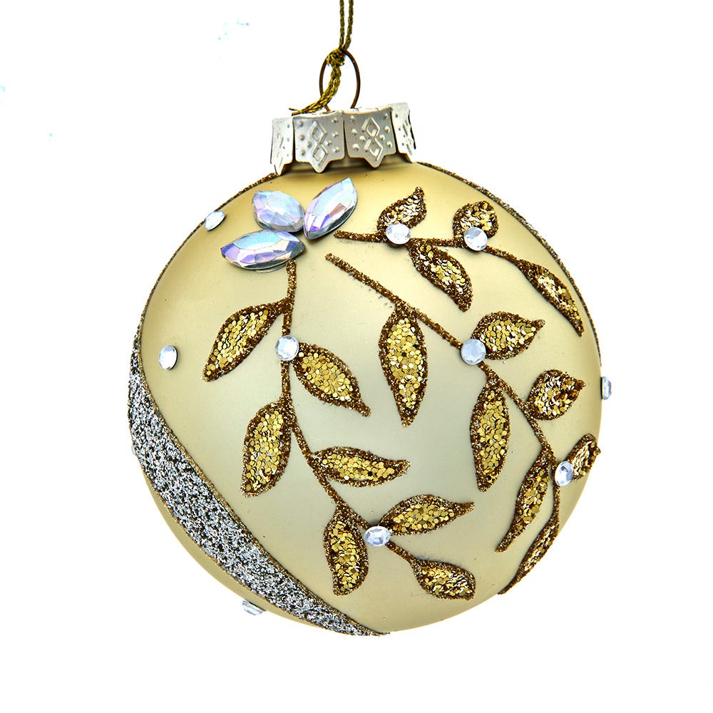 Kurt Adler 80MM Glass Gold Leaf Ball Ornament, 6-Piece Box GG1095