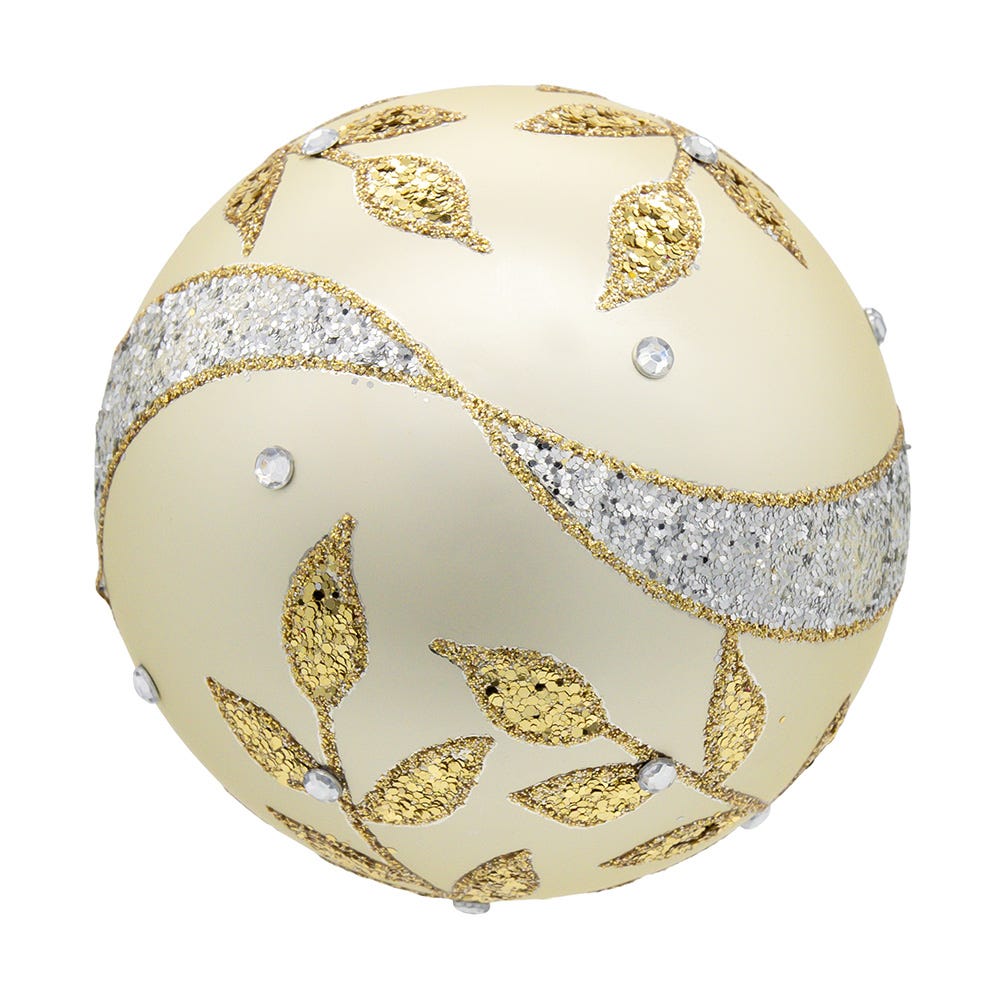 Kurt Adler 80MM Glass Gold Leaf Ball Ornament, 6-Piece Box