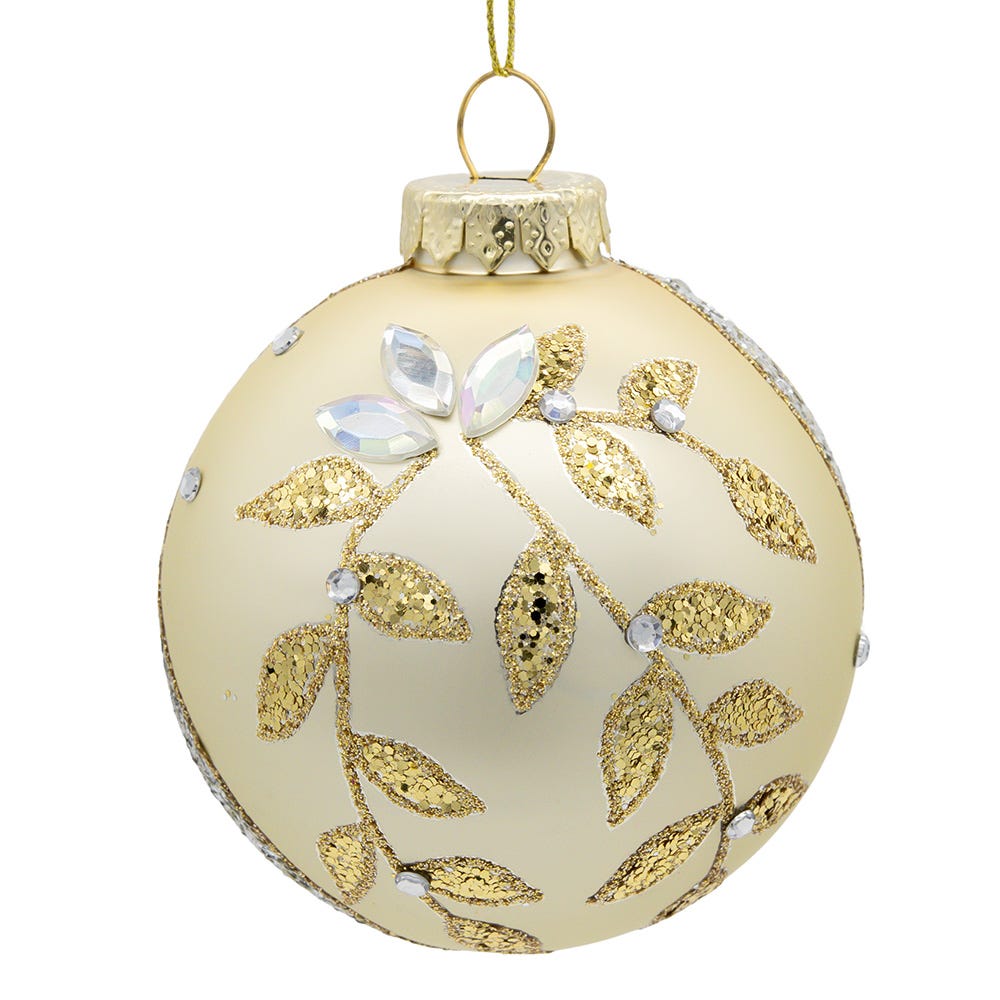 Kurt Adler 80MM Glass Gold Leaf Ball Ornament, 6-Piece Box