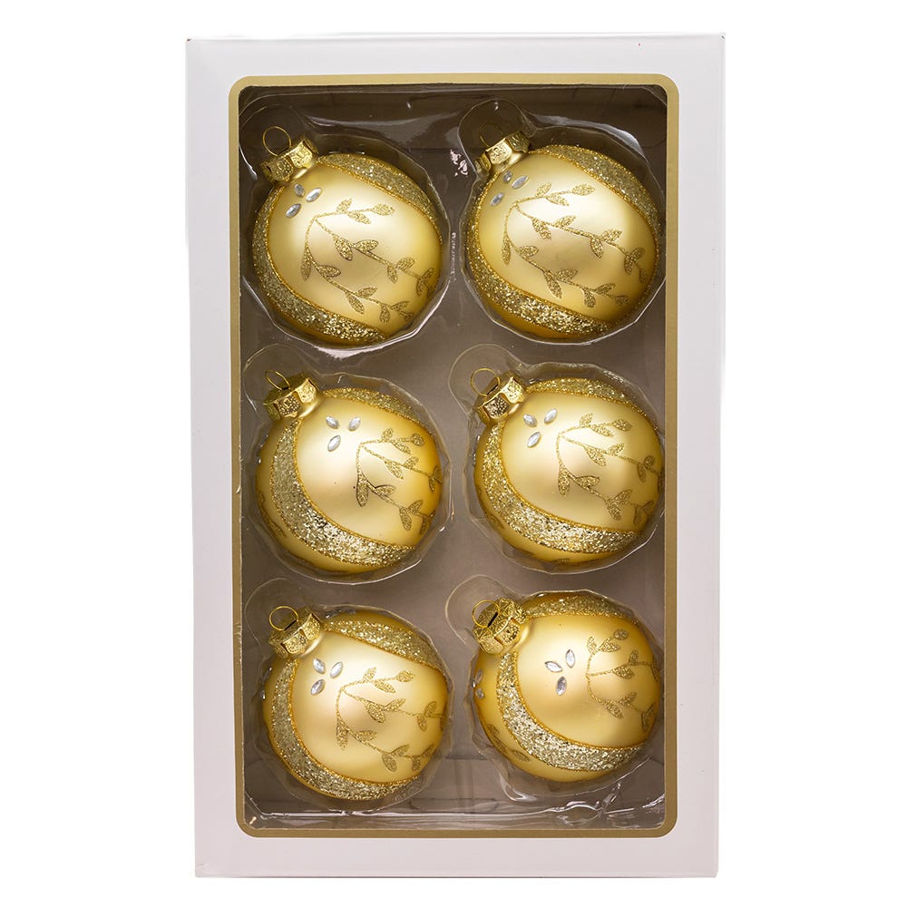 Kurt Adler 80MM Glass Gold Leaf with Jewels and Glitter Ball Ornaments GG1096