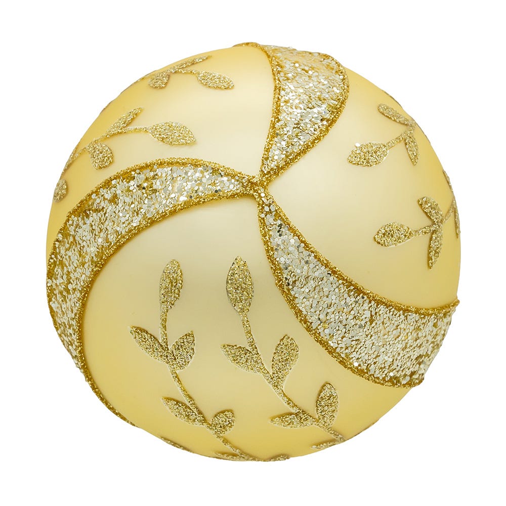 Kurt Adler 80MM Glass Gold Leaf with Jewels and Glitter Ball Ornaments