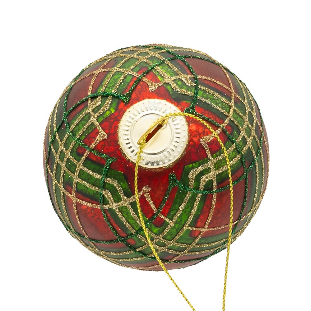 Kurt Adler 80MM Glass Matte Red and Green Striped Ball Ornaments, 6-Piece Set