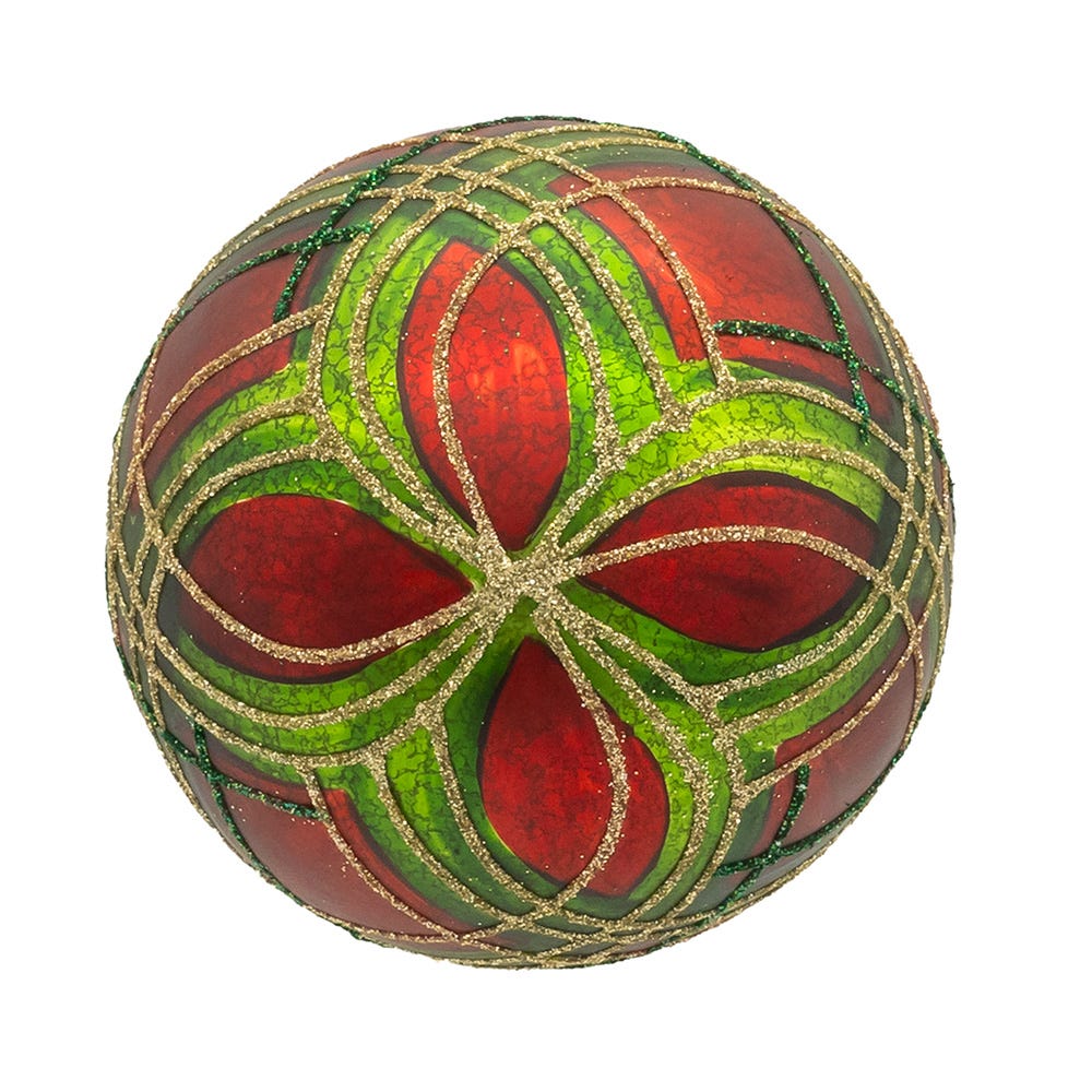 Kurt Adler 80MM Glass Matte Red and Green Striped Ball Ornaments, 6-Piece Set