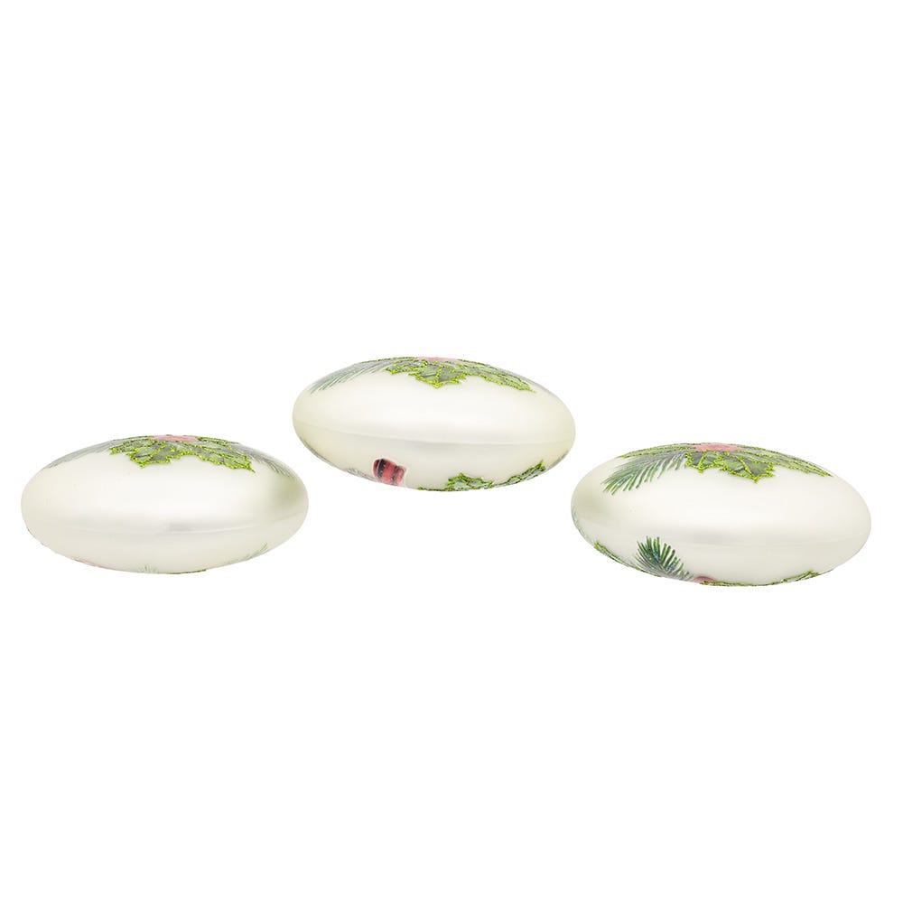 Kurt Adler 100MM Glass Cardinal With Holly Berry Flat Ball Ornaments, 3-Piece Box