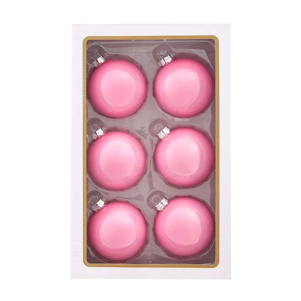 Kurt Adler 80MM Glass Pearlized Pink Ball Ornaments GG1108