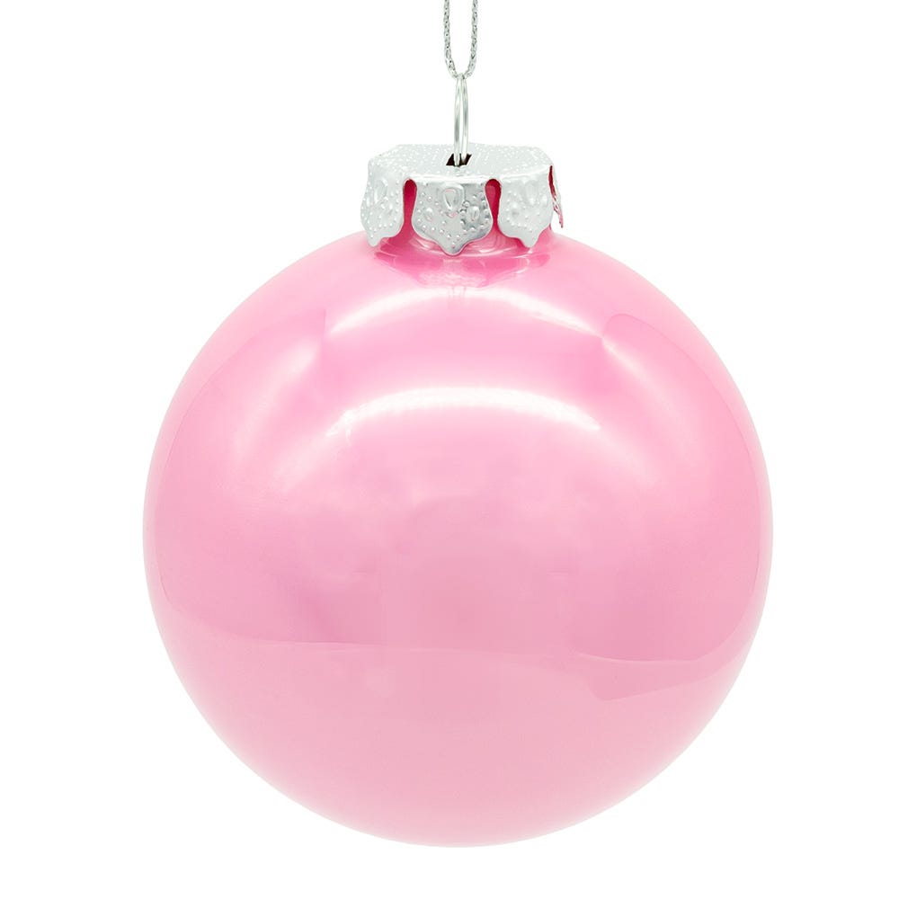 Kurt Adler 80MM Glass Pearlized Pink Ball Ornaments