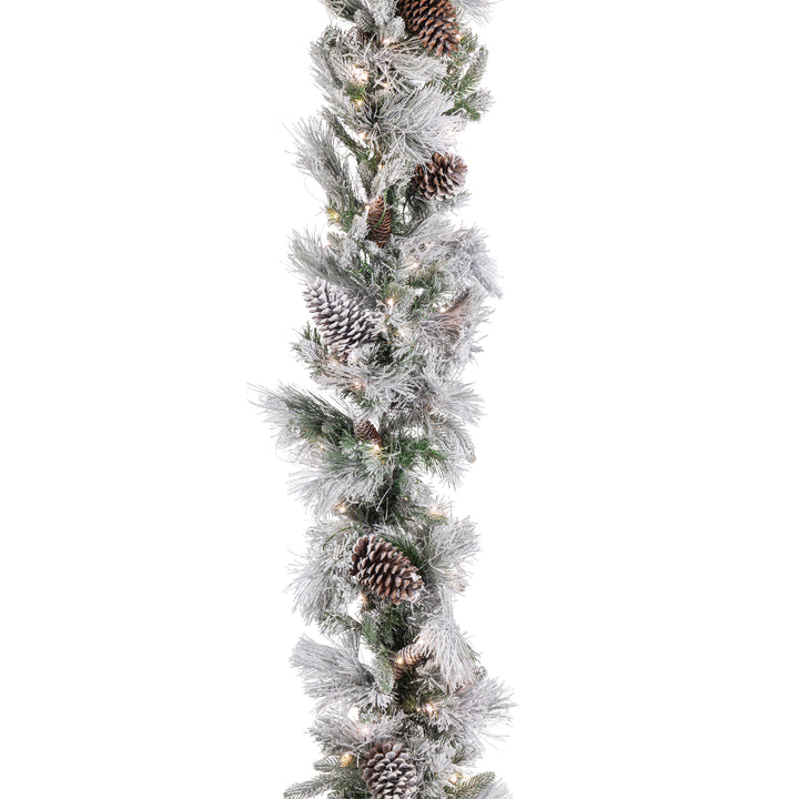 Sterling Luxurious 9 Foot Prelit Mixed Tips Garland with Flocking and Glitter #435858CWWWLEDEC