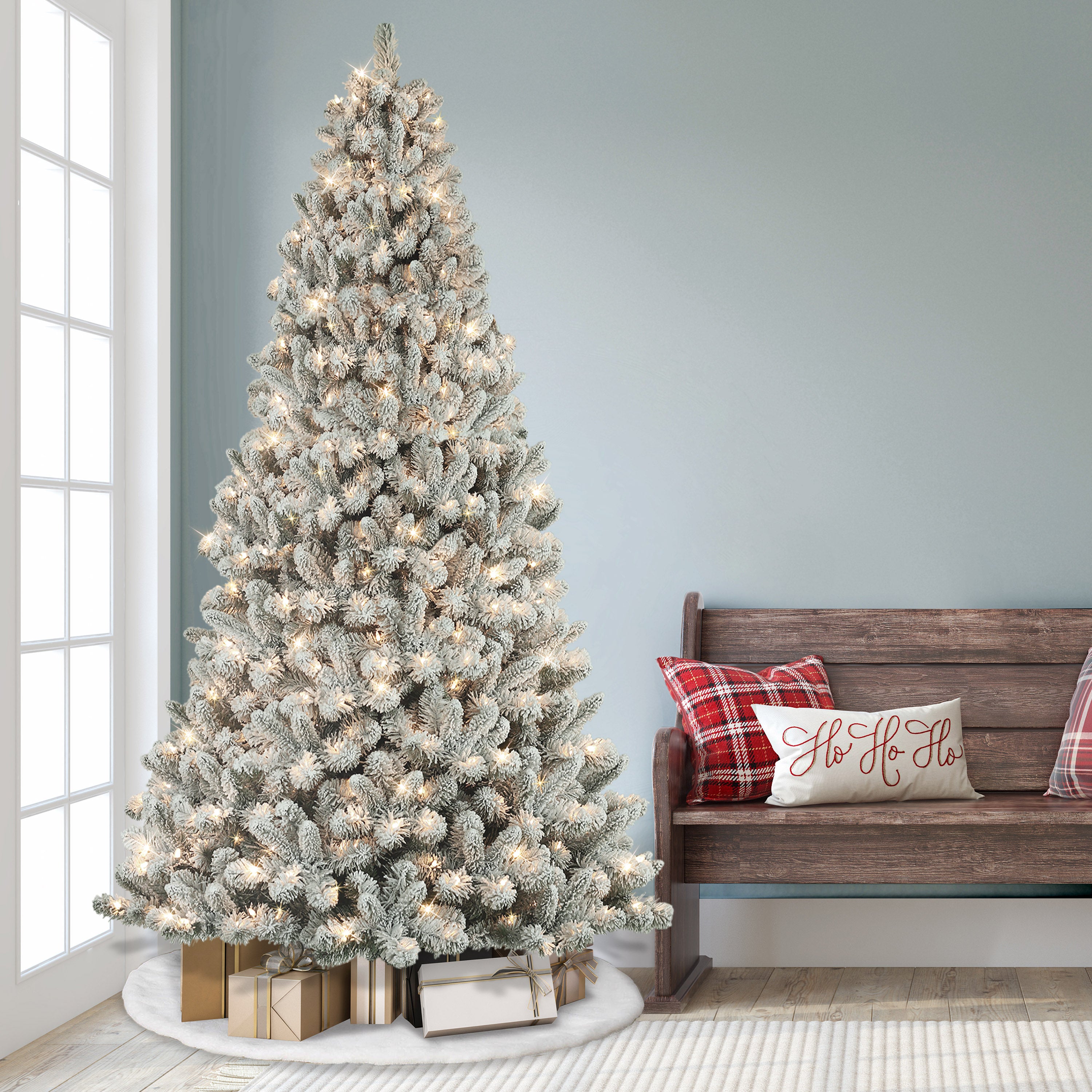 7.5ft Pre-lit Flocked Virginia Pine Christmas Tree