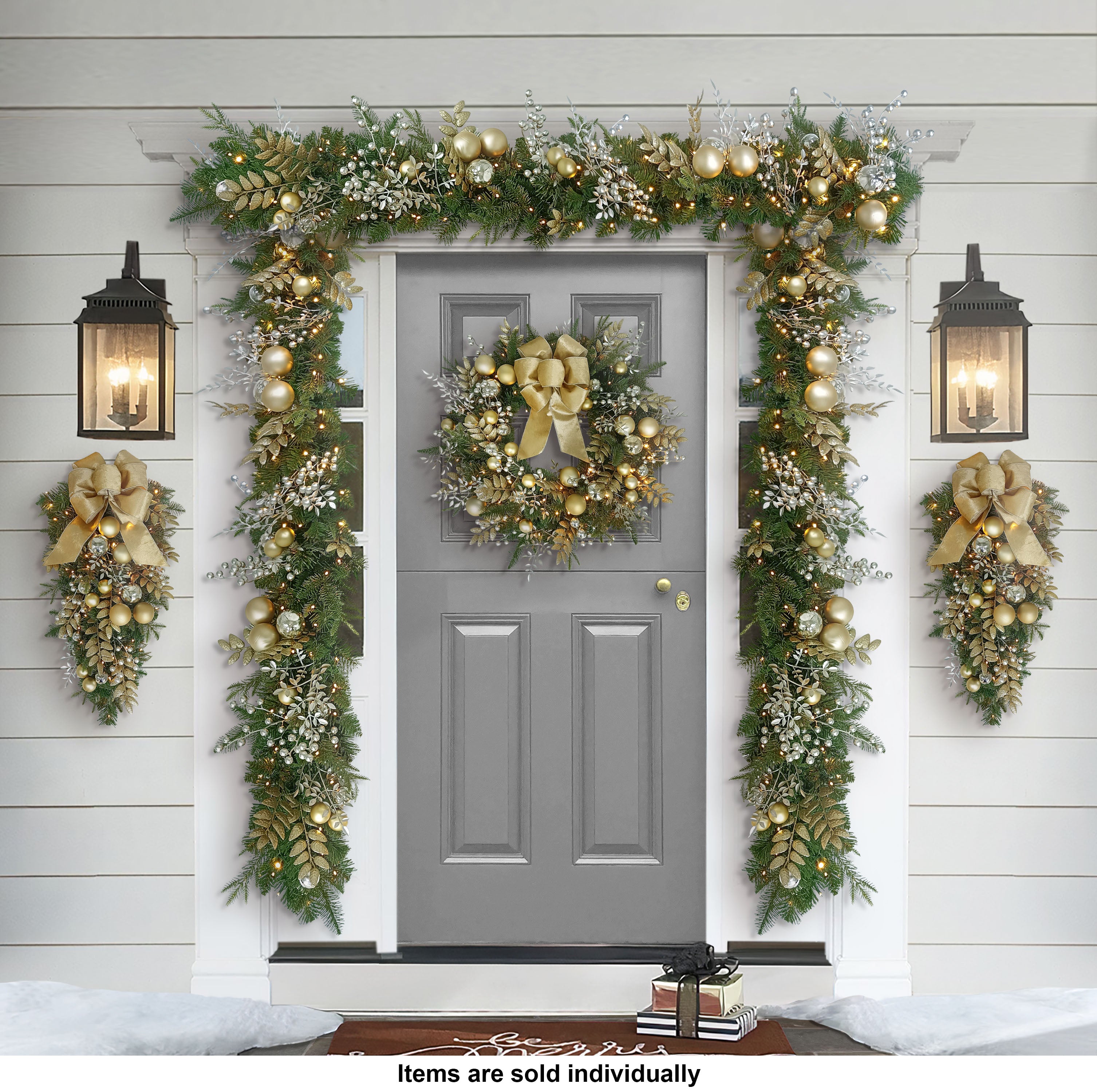 6' x 10" Battery-Operated Pre-Lit Gold Decorated Garland
