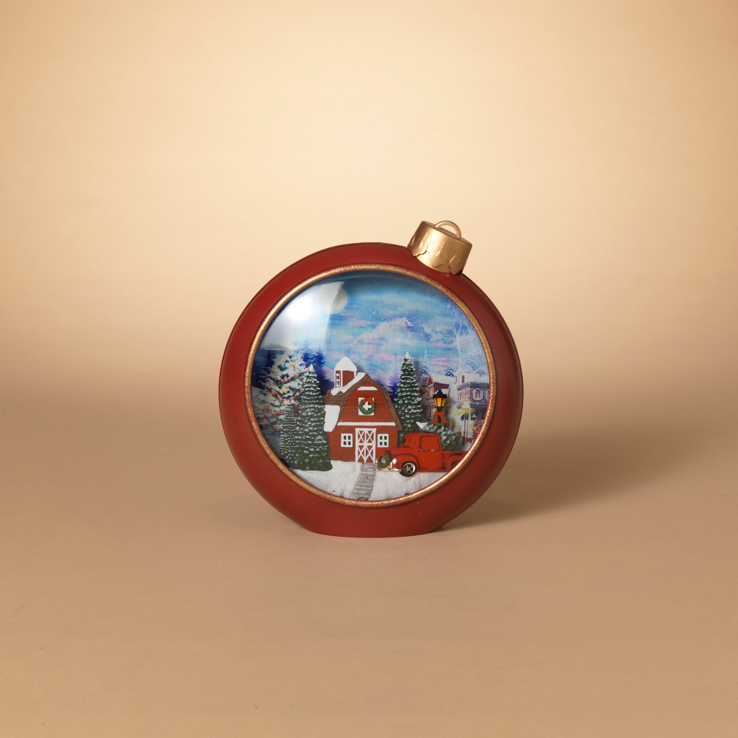 Snow dusted 8.3 in H Battery Operated Lighted Musical Holiday Village Scene Spinning Waterglobe