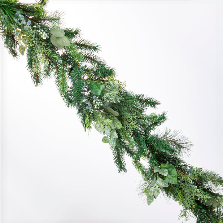 12 ft Pre Lit Mixed Pine Garland with Red Berries, Cones, Cedar, and 70 Warm White LED Lights #2585660LW-1