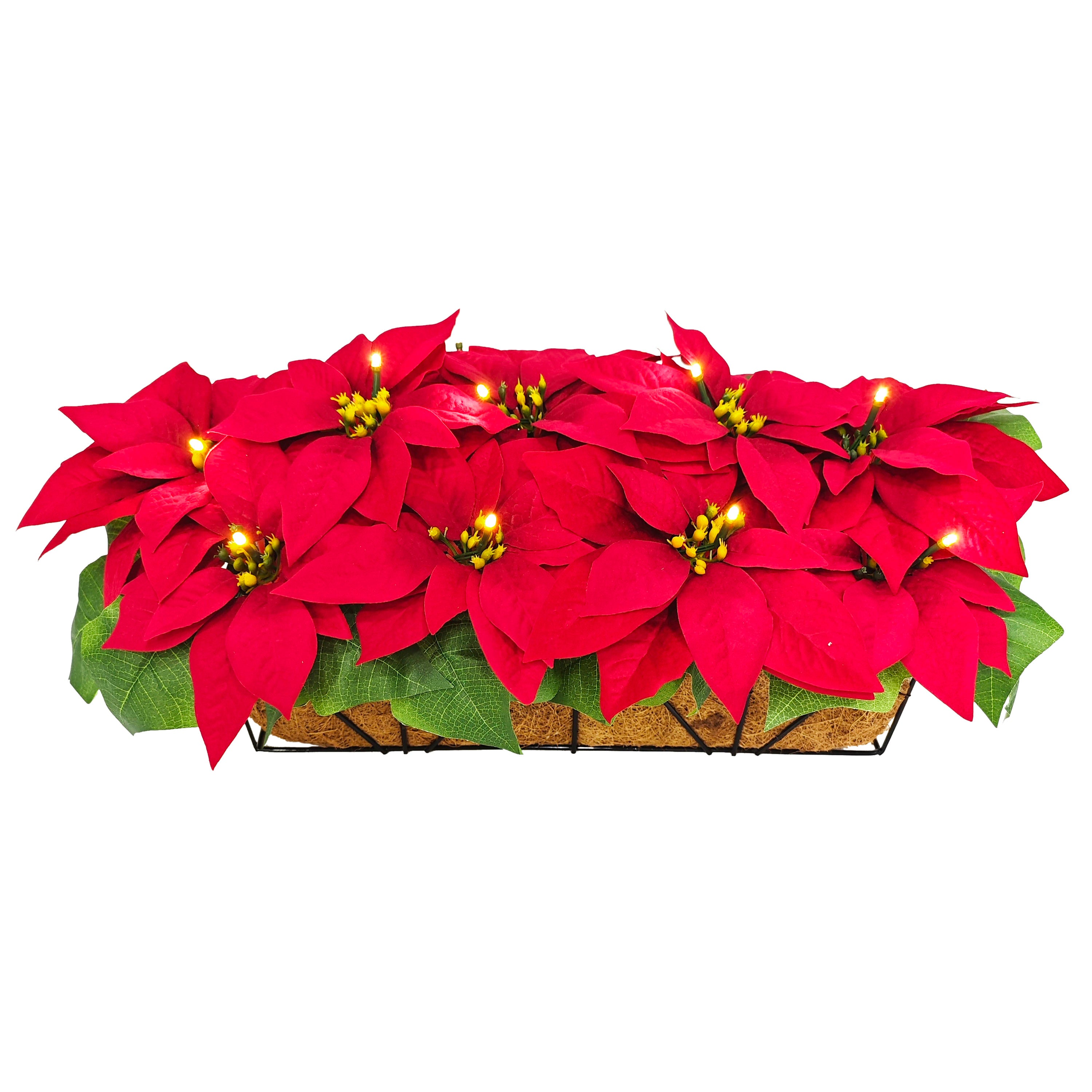 24" Pre-Lit Battery-Operated Artificial Red Poinsettia Window Box Décor 51065-ST24RDLW013A-BO